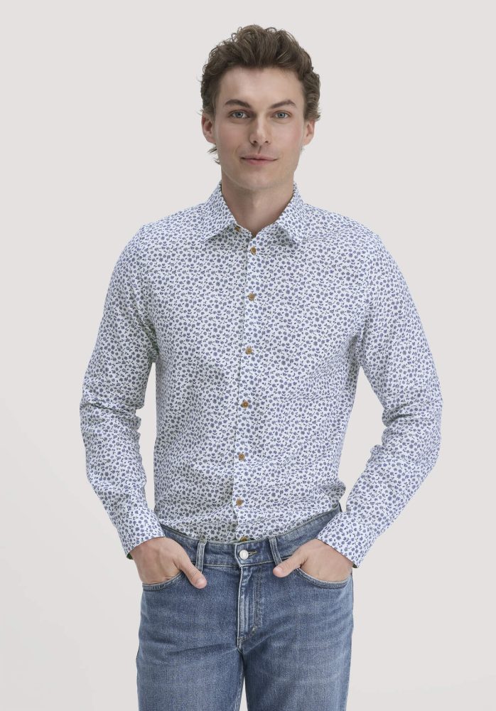 hessnatur Herren Print Hemd Regular aus Bio-Baumwolle - weiß GrösseXXL (45/46)