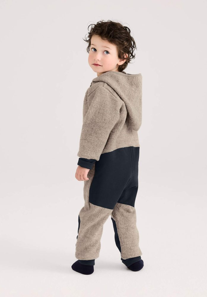 hessnatur Baby Wollwalk Overall aus Bio-Merinowolle mit Softshell - grau Grösse86/92