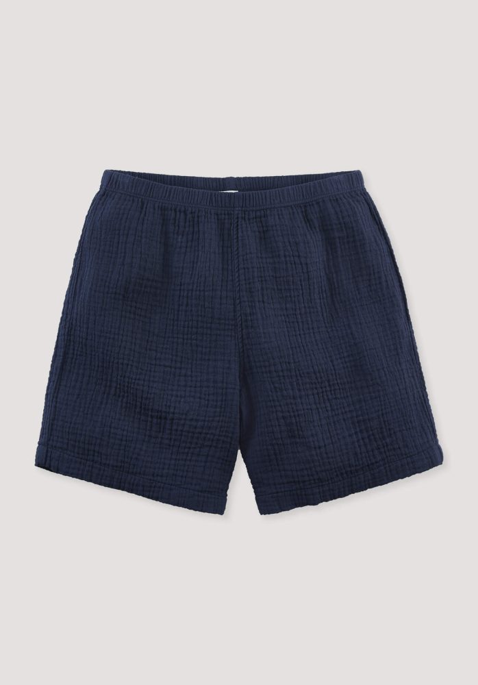 hessnatur Kinder Musselin Shorts PURE COMFORT aus Bio-Baumwolle - blau Grösse122/128