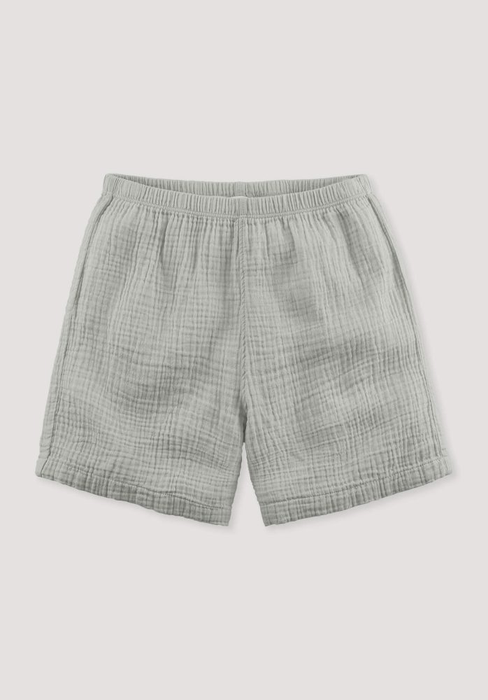 hessnatur Kinder Musselin Shorts PURE COMFORT aus Bio-Baumwolle - grau Grösse110/116