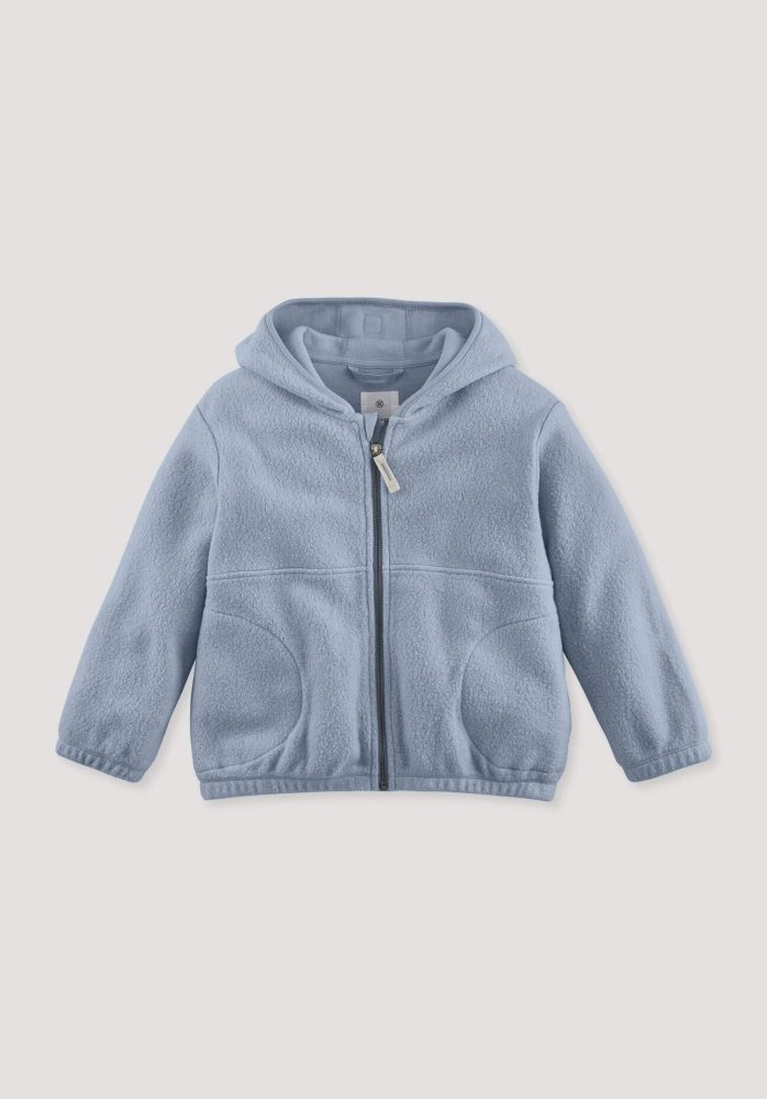 hessnatur Kinder Fleece Jacke Regular aus Bio-Baumwolle - blau Grösse134/140