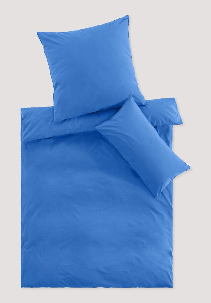 hessnatur Perkal Bettwäsche-Set aus Bio-Baumwolle - blau Grösse240x220 / 2x40x80 cm
