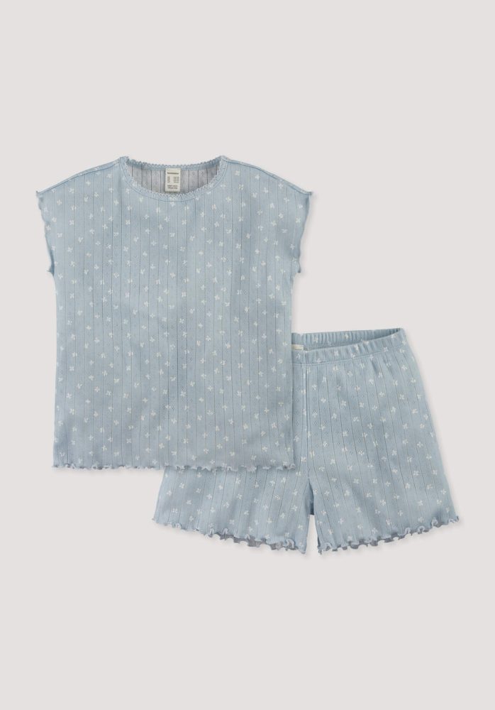 hessnatur Kinder Pointelle Pyjama Regular aus Bio-Baumwolle - blau Grösse98/104