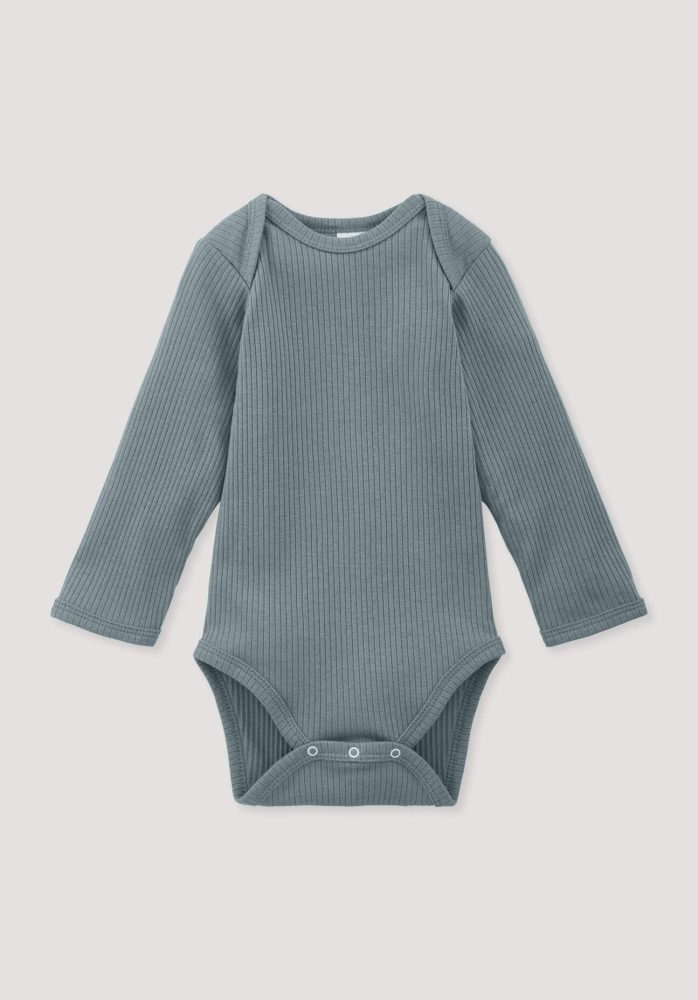 hessnatur Baby Body Langarm aus Bio-Baumwolle mit Bio-Merinowolle - blau Grösse50/56