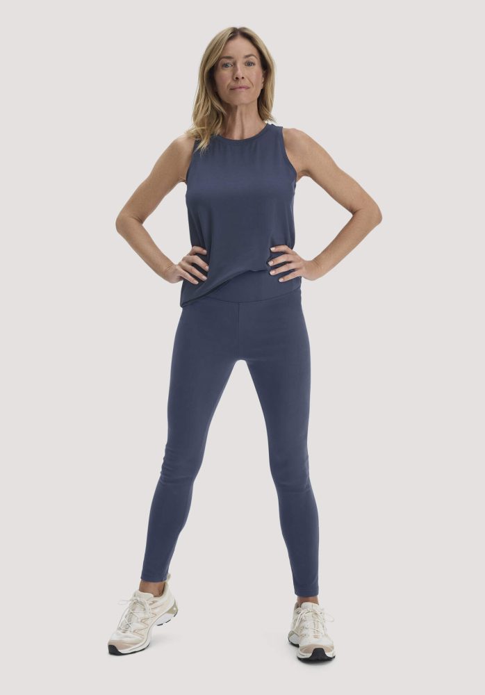hessnatur Loungewear Leggings High Waist ACTIVE COMFORT aus Bio-Baumwolle - blau GrösseL/k