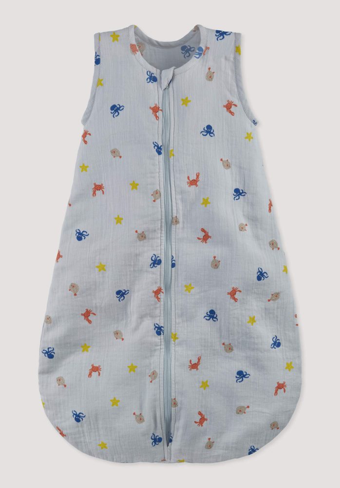 hessnatur Baby Musselin Schlafsack aus Bio-Baumwolle - blau Grösse90cm