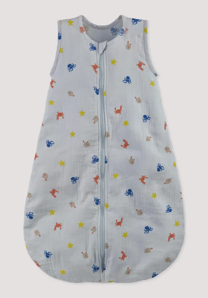 hessnatur Baby Musselin Schlafsack aus Bio-Baumwolle - blau Grösse59cm
