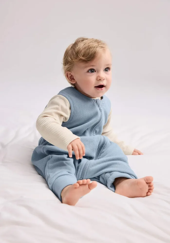 hessnatur Baby Piqué Schlafsack aus Bio-Baumwolle - blau - Größe 80
