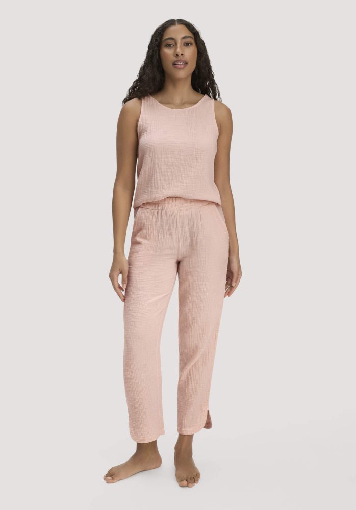 hessnatur Damen Musselin Schlafhose Regular PURE COMFORT aus Bio-Baumwolle - rosa Grösse34