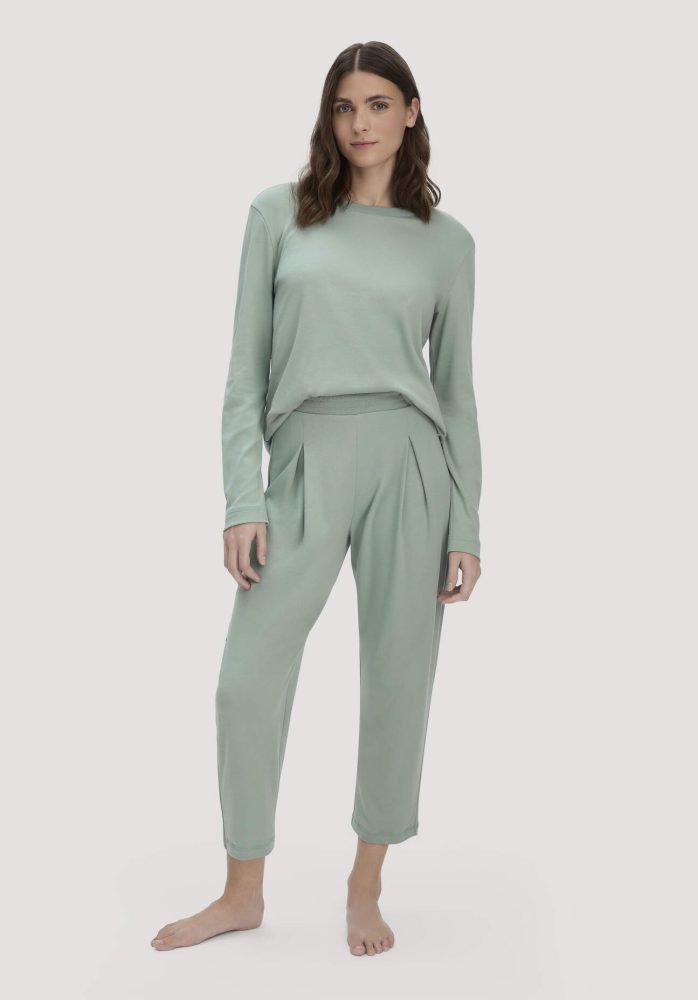 hessnatur Damen Pyjama PURE COTTON aus Bio-Baumwolle - grün Grösse34