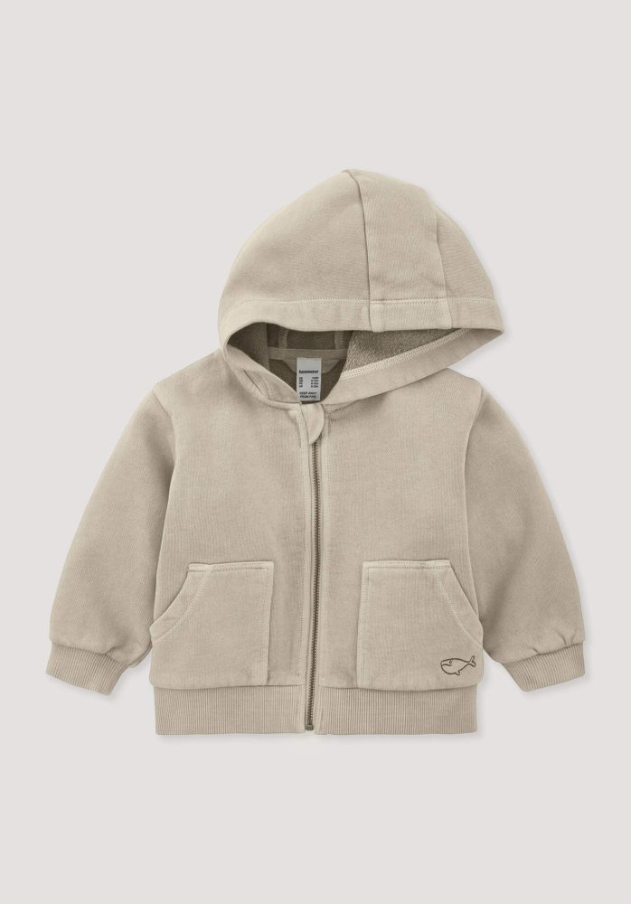 hessnatur Baby Sweatjacke BETTER RECYCLING aus Bio-Baumwolle - beige - Größe 74/80