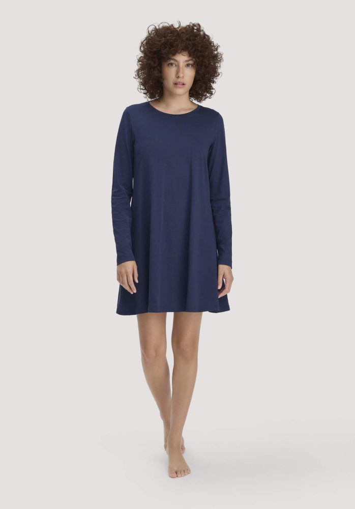 hessnatur Damen Nachthemd PURE COTTON aus Bio-Baumwolle - blau Grösse36