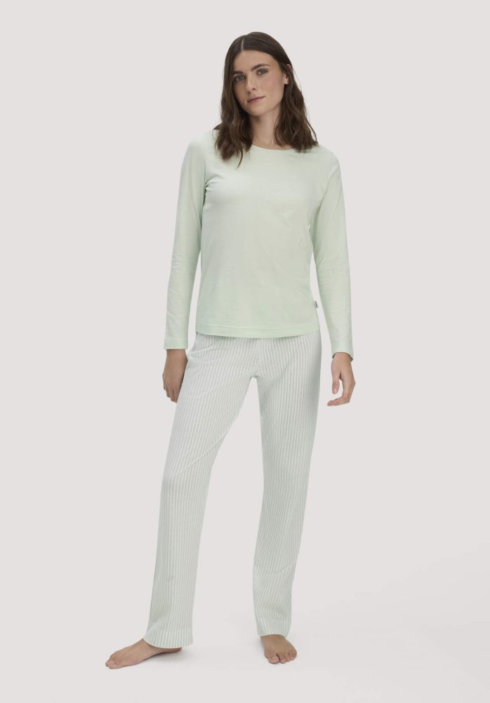 hessnatur Damen Schlafhose PURE COTTON aus Bio-Baumwolle - grün Grösse46