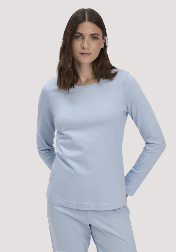 hessnatur Damen Schlaf Shirt PURE COTTON aus Bio-Baumwolle - blau Grösse42