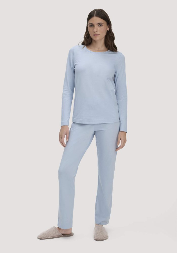 hessnatur Damen Schlafhose PURE COTTON aus Bio-Baumwolle - blau Grösse34
