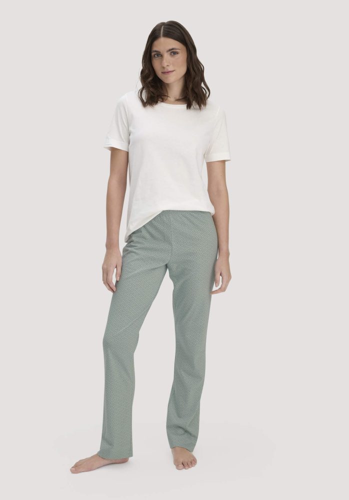 hessnatur Damen Schlafhose PURE COTTON aus Bio-Baumwolle - grün Grösse42