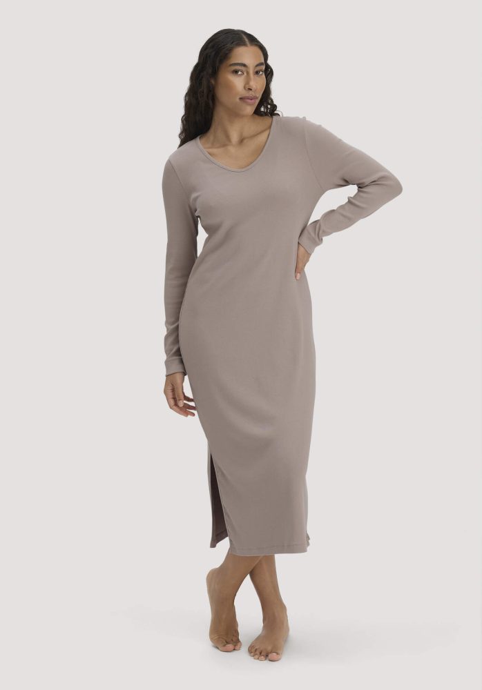 hessnatur Damen Nachthemd SOFT RIB aus Bio-Baumwolle - beige Grösse36