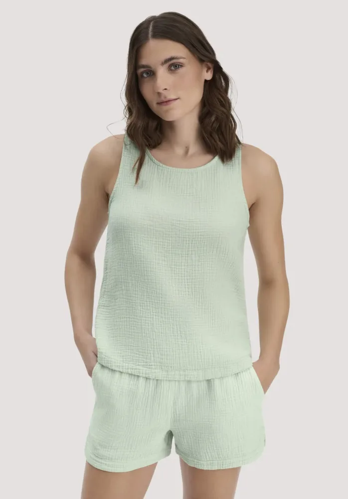 hessnatur Damen Musselin Top PURE COMFORT aus Bio-Baumwolle - grün Grösse46
