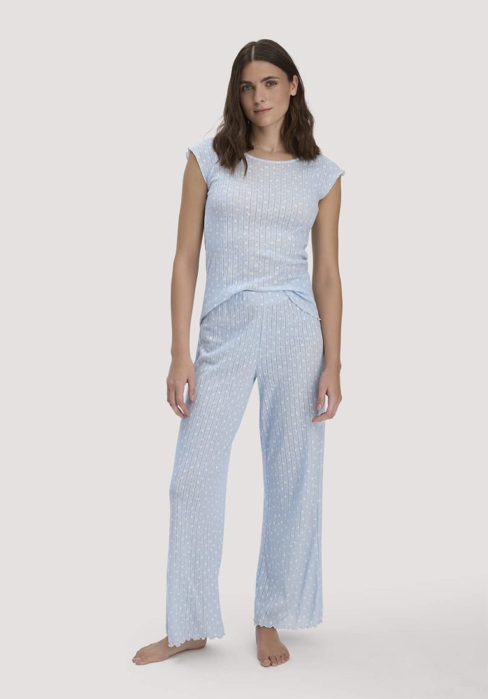 hessnatur Damen Pointelle Schlafhose Relaxed PURE COTTON aus Bio-Baumwolle - blau Grösse46