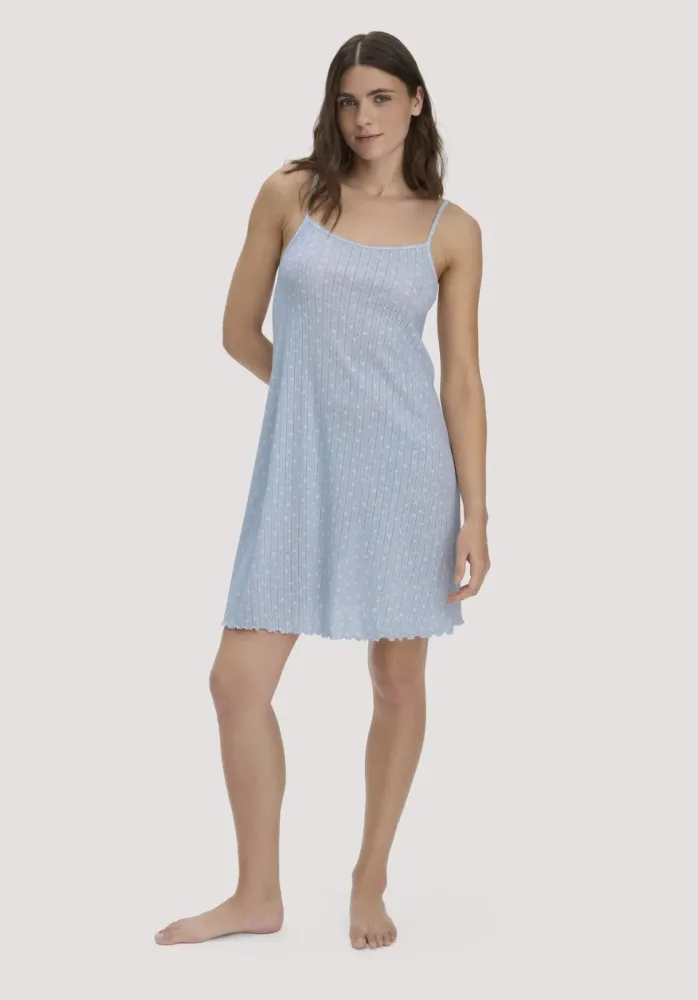 hessnatur Damen Pointelle Nachthemd PURE COTTON aus Bio-Baumwolle - blau Grösse46