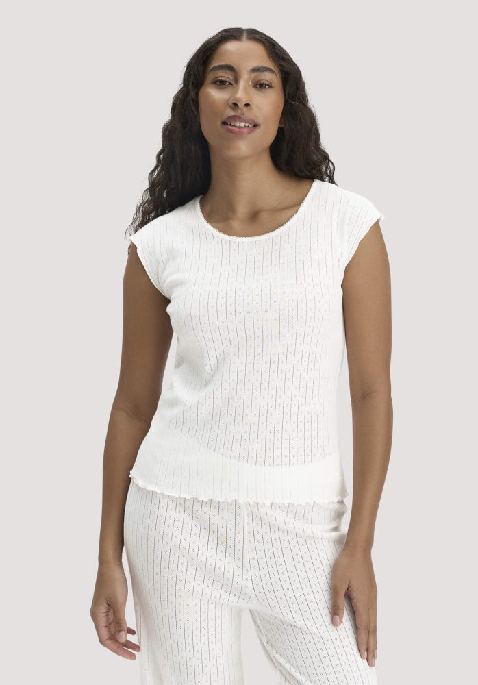 hessnatur Damen Pointelle Schlafshirt PURE COTTON aus Bio-Baumwolle - weiß Grösse38