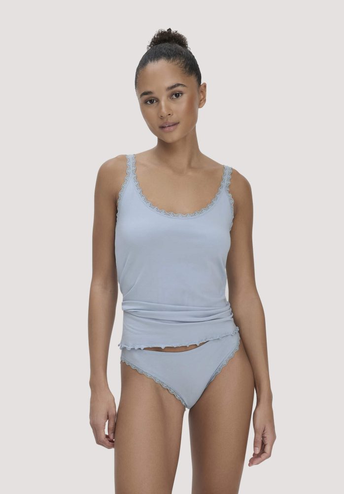 hessnatur Damen Slip Regular Cut COTTON FEEL LACE aus Bio-Baumwolle - blau Grösse44