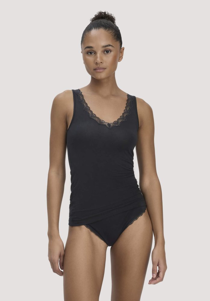 hessnatur Damen Tank Top PURE SENSE LACE aus TENCEL™ Modal - schwarz Grösse34