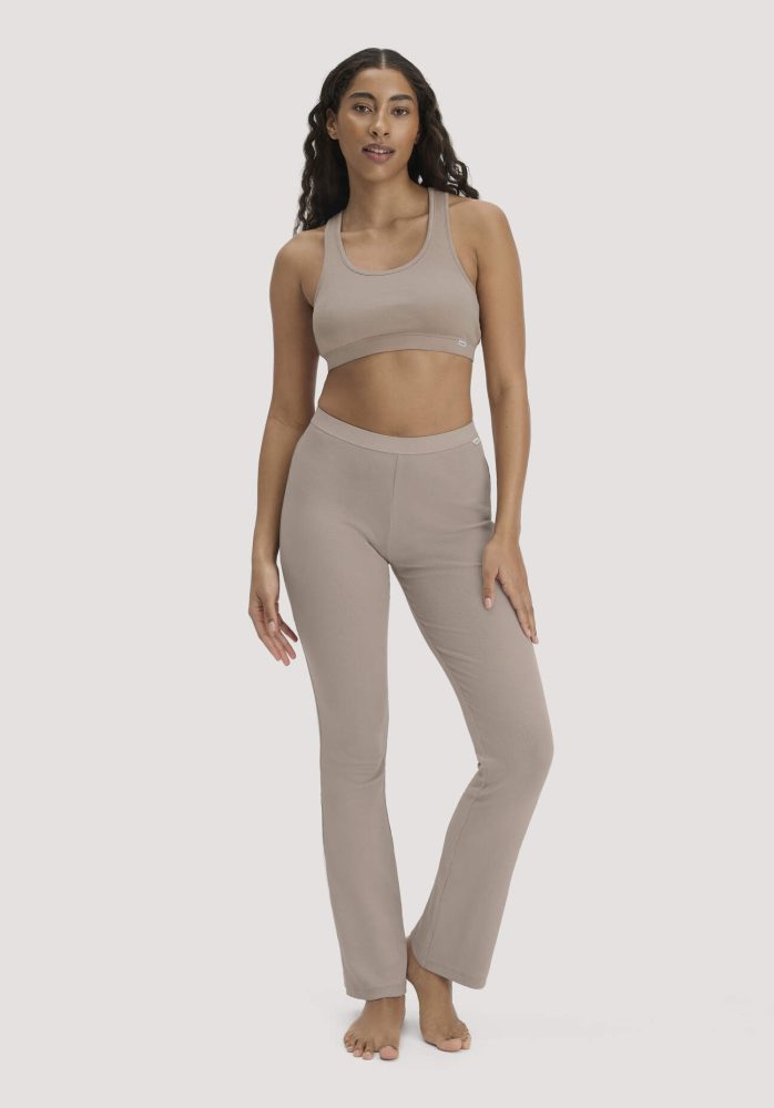 hessnatur Damen Leggings Flared SOFT RIB aus Bio-Baumwolle - beige Grösse40