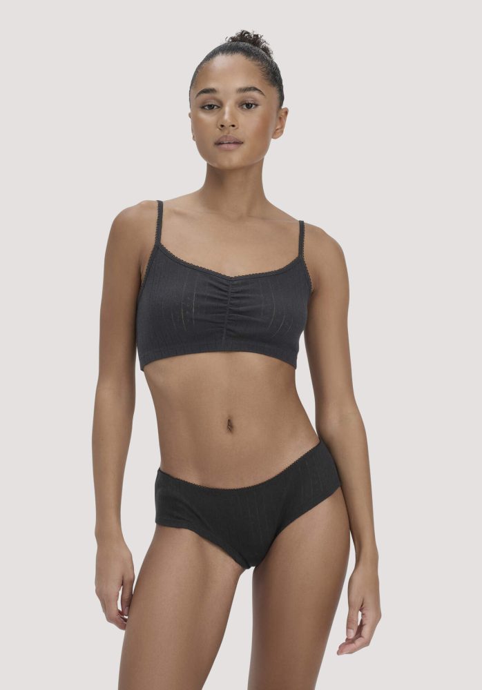 hessnatur Damen Pointelle Panty Regular Cut PURE COTTON aus Bio-Baumwolle - schwarz Grösse46