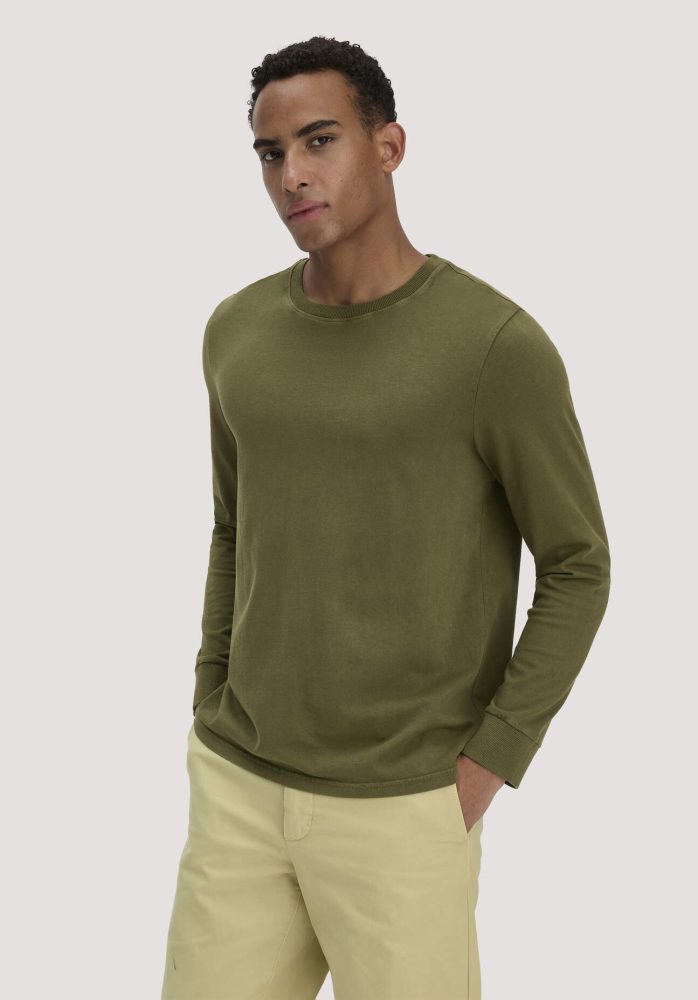 hessnatur Herren Heavy Jersey Longsleeve Relaxed aus Bio-Baumwolle - grün Grösse56