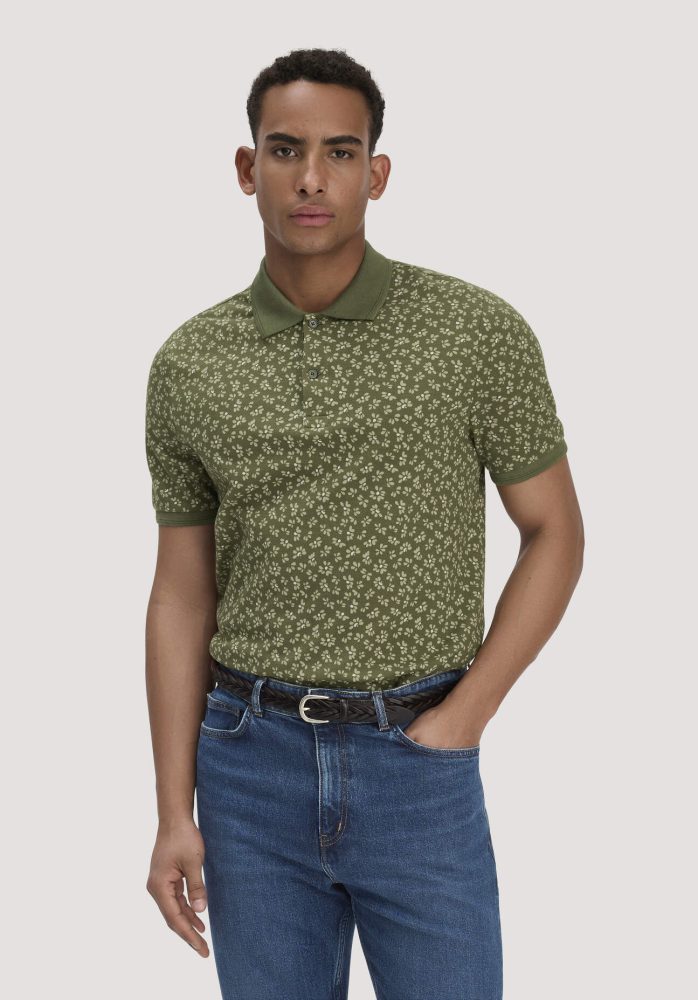 hessnatur Herren Print Piqué Polo Relaxed aus Bio-Baumwolle - grün Grösse46