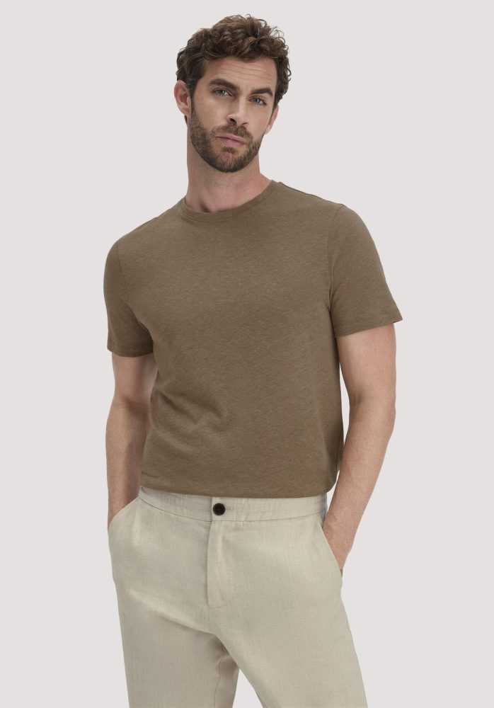 hessnatur Herren T-Shirt Regular aus Leinen und Bio-Baumwolle - braun Grösse50