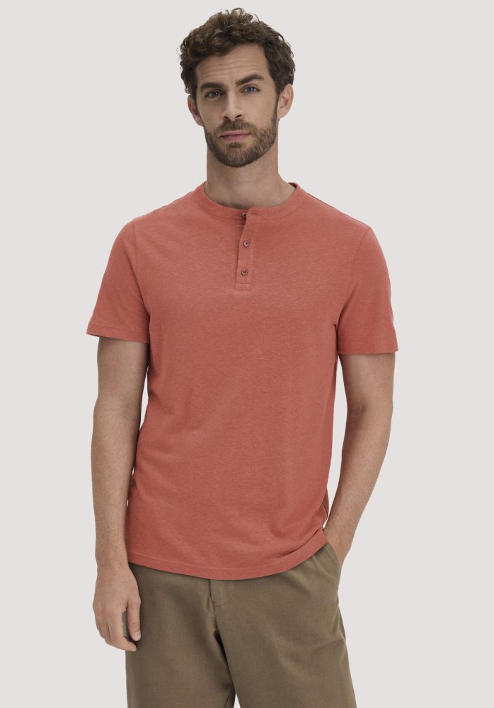 hessnatur Herren Henley T-Shirt Regular aus Leinen und Bio-Baumwolle - braun Grösse48