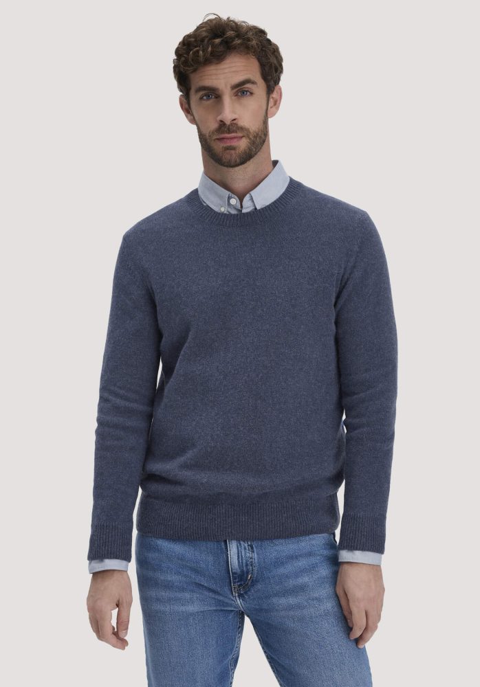 hessnatur Herren Strick Pullover Regular aus Bio-Merinowolle mit Bio-Baumwolle - blau GrösseS