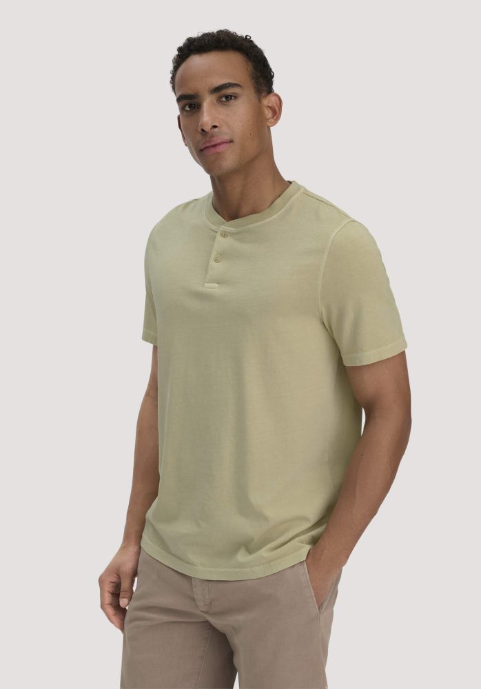 hessnatur Herren Heavy Jersey Henley Shirt Relaxed aus Bio-Baumwolle - grün Grösse52