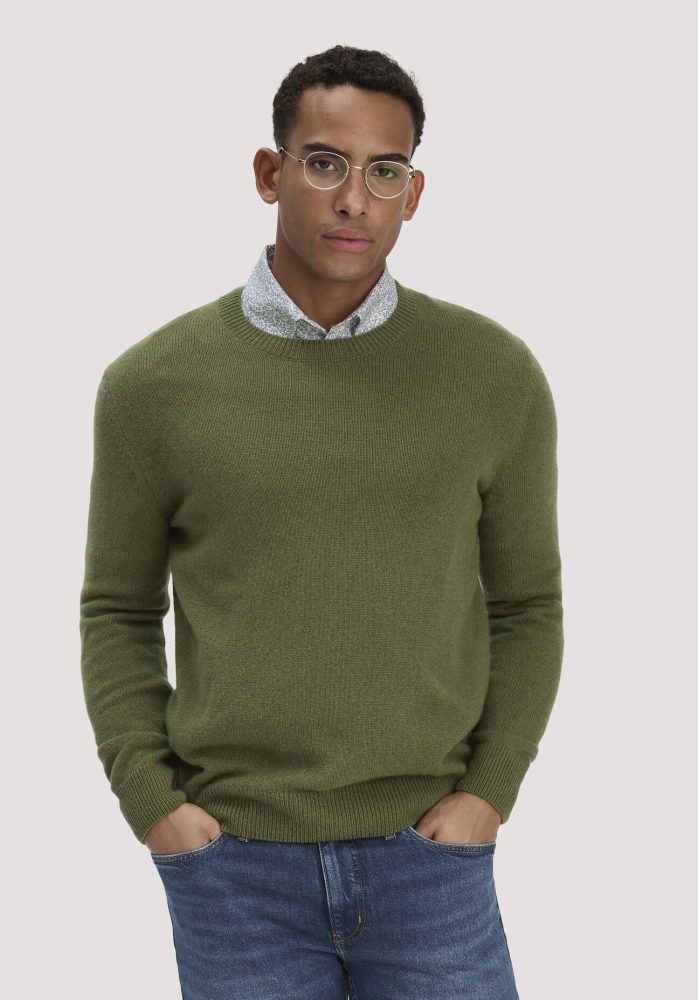 hessnatur Herren Strick Pullover Regular aus Bio-Merinowolle mit Bio-Baumwolle - grün GrösseS