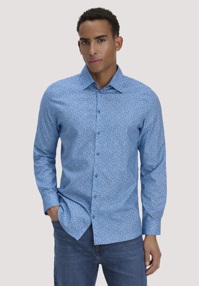 hessnatur Herren Print Hemd Regular aus Bio-Baumwolle - blau GrösseS (37/38)