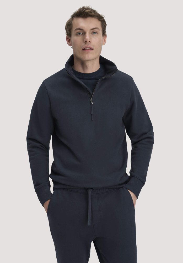 hessnatur Herren Sweat Troyer Regular BETTER RECYCLING aus Bio-Baumwolle - blau GrösseS