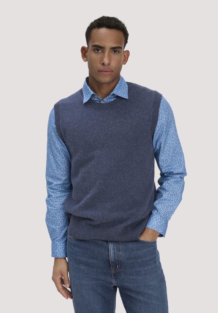 hessnatur Herren Strick Pullunder Regular aus Bio-Merinowolle mit Bio-Baumwolle - blau GrösseL