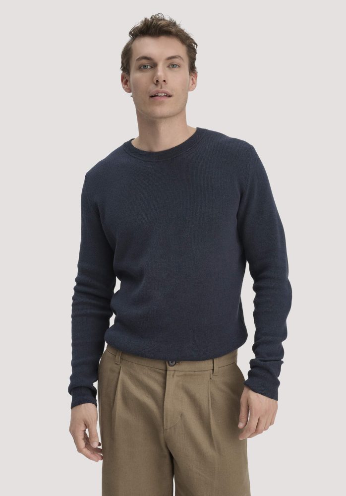 hessnatur Herren Milano Strick Pullover Regular aus Leinen mit Bio-Baumwolle und LENZING™ ECOVERO™ Viskose - blau GrösseXXL