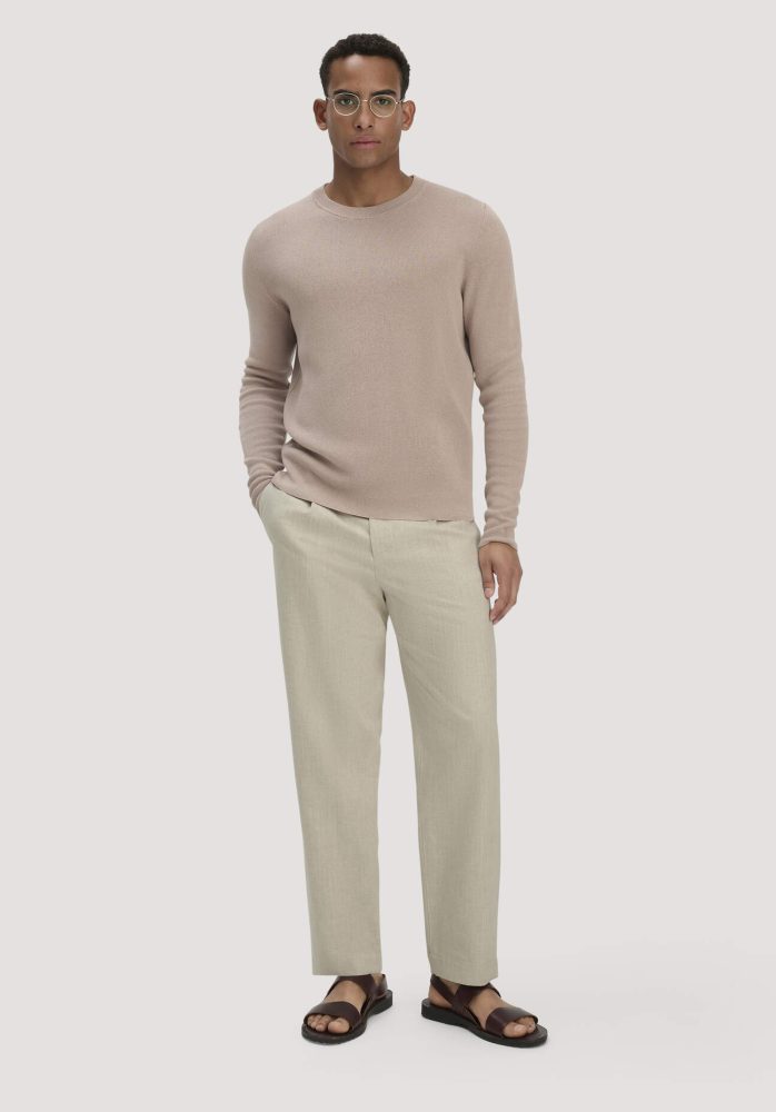 hessnatur Herren Milano Strick Pullover Regular aus Leinen mit Bio-Baumwolle und LENZING™ ECOVERO™ Viskose - beige GrösseS