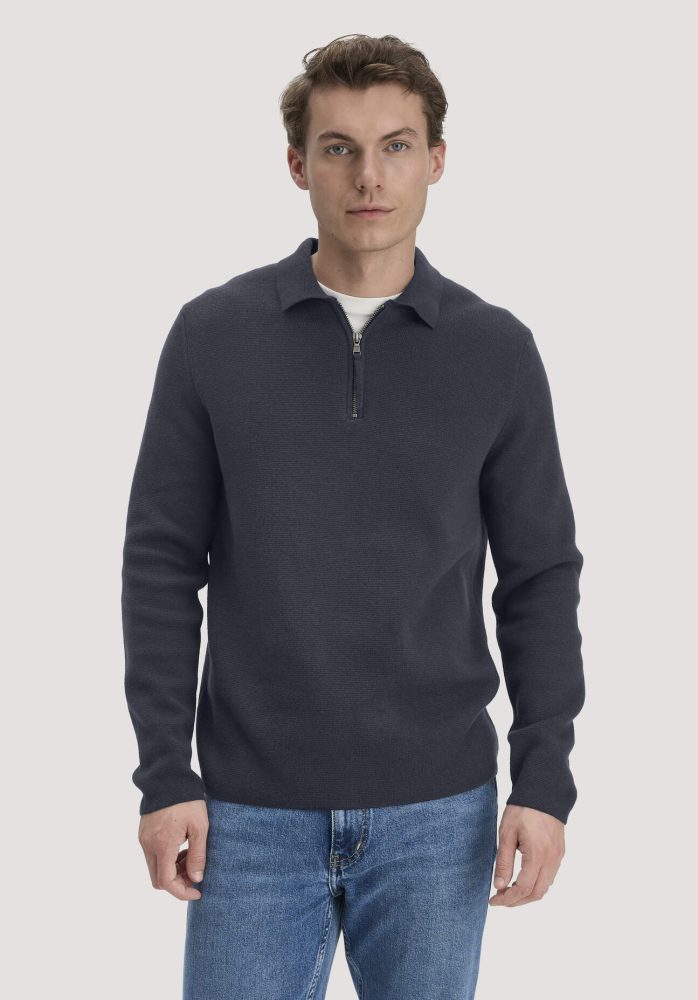hessnatur Herren Milano Strick Polo Regular aus Bio-Baumwolle und Schurwolle - blau GrösseL