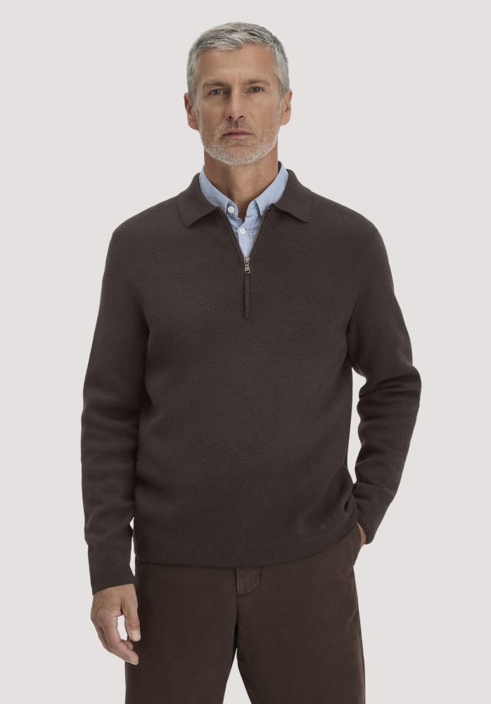 hessnatur Herren Milano Strick Polo Regular aus Bio-Baumwolle und Schurwolle - braun GrösseM