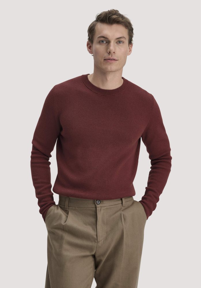 hessnatur Herren Milano Strick Pullover Regular aus Leinen mit Bio-Baumwolle und LENZING™ ECOVERO™ Viskose - braun GrösseL