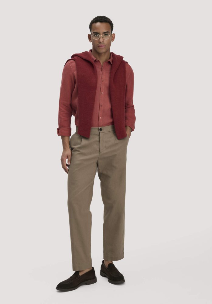 hessnatur Herren Hose RON Relaxed aus Bio-Baumwolle mit Leinen - braun Grösse33/32