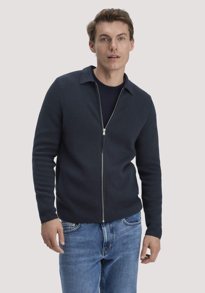 hessnatur Herren Milano Strick Jacke Regular aus Bio-Baumwolle mit Bio-Merinowolle - blau GrösseXXL