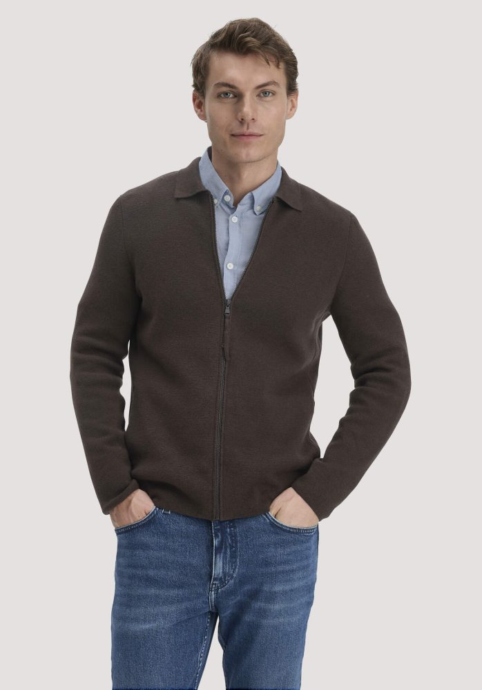 hessnatur Herren Milano Strick Jacke Regular aus Bio-Baumwolle mit Bio-Merinowolle - braun GrösseM