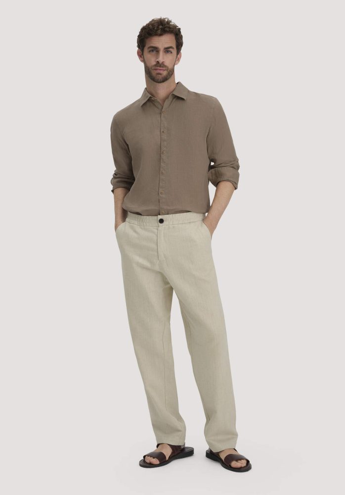 hessnatur Herren Hose ENEA Regular aus Bio-Baumwolle mit Leinen - naturfarben Grösse32/34