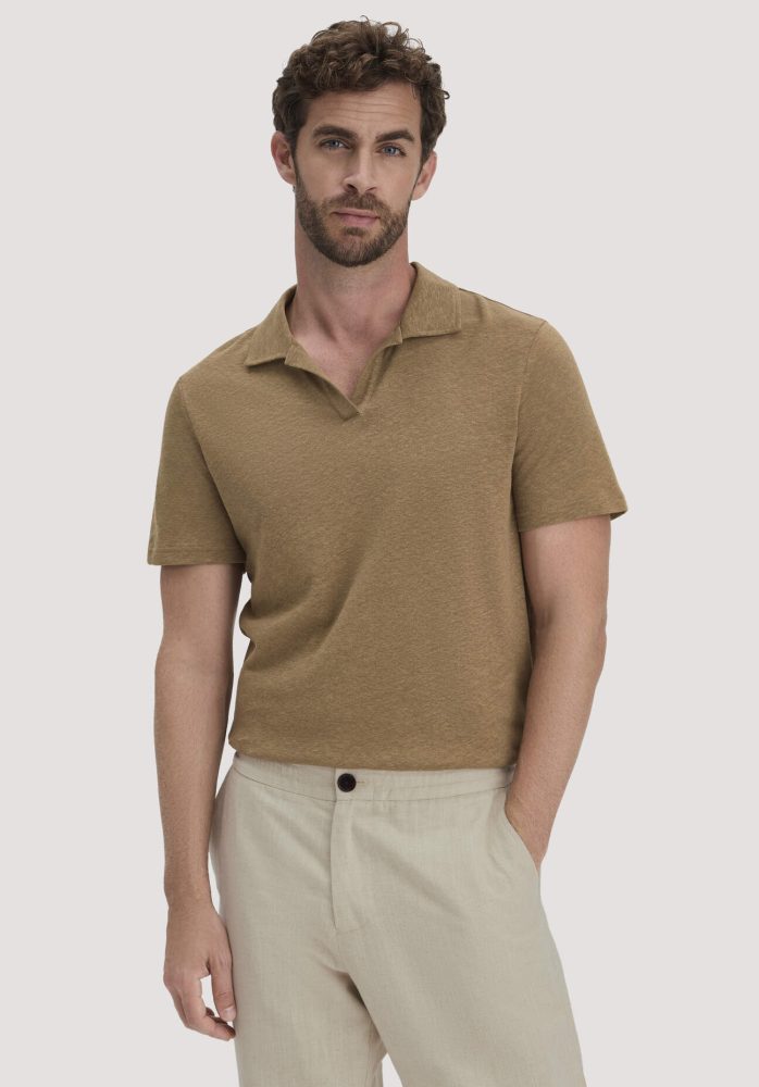 hessnatur Herren Jersey Polo Relaxed aus Leinen und Bio-Baumwolle - braun Grösse54