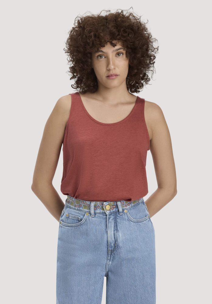 hessnatur Damen Jersey Top Relaxed aus TENCEL™ Lyocell mit Bio-Baumwolle - braun Grösse48